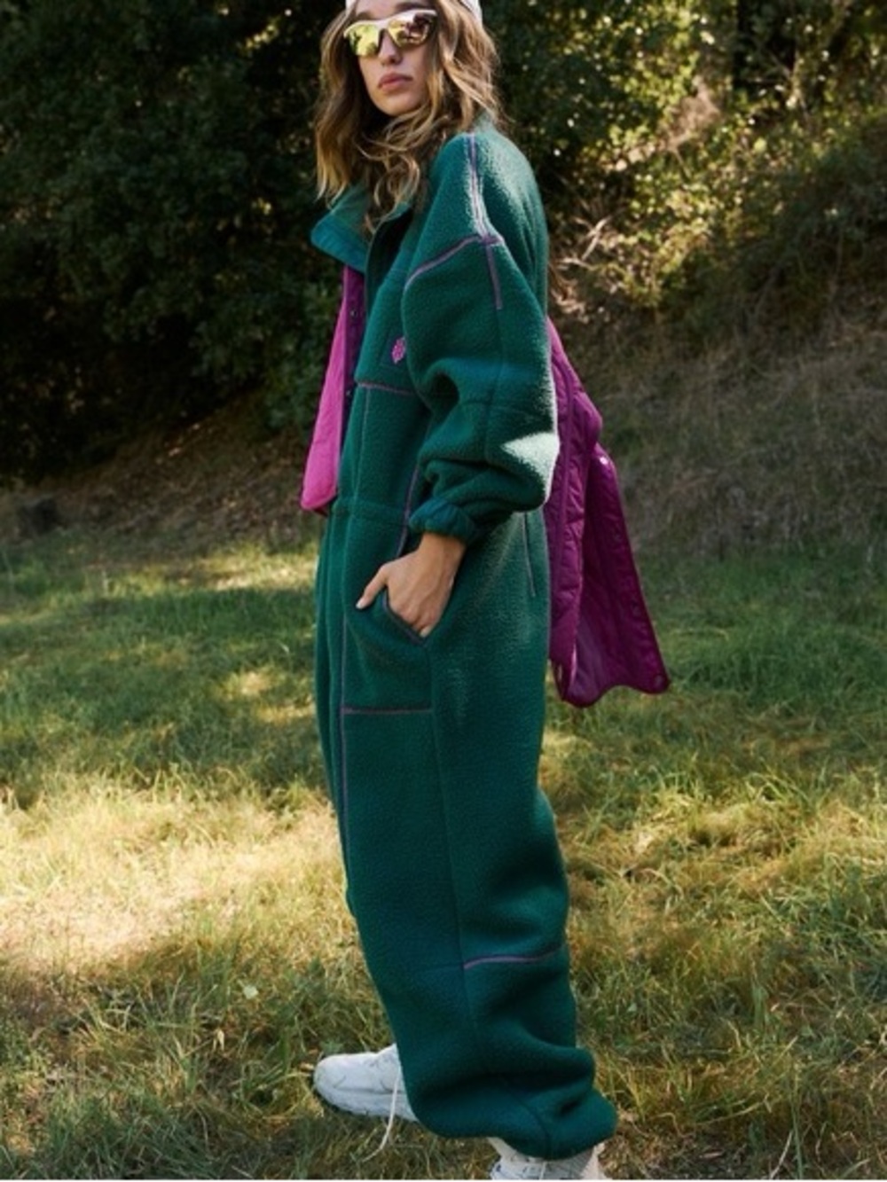 Free People Hit The Slopes Long Fleece Onesie Forest Green Jumpsuit Medium NWT